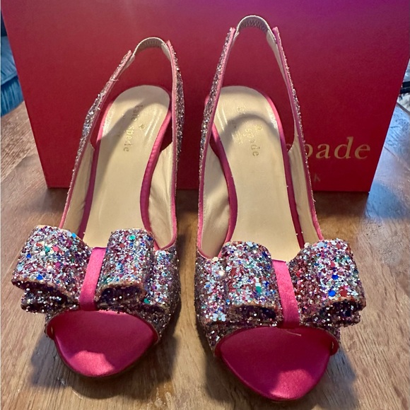 NWB KATE SPADE Hot Pink Multi Glitter Bow Heels US 6 - Picture 3 of 11